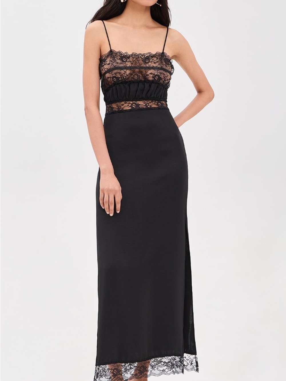 NWT Lioness Black Lace-Trim Maxi Dress